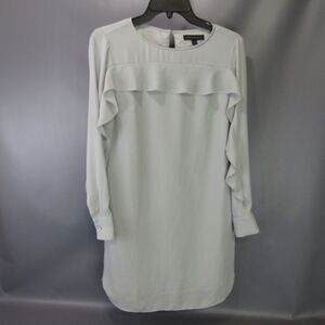 Banana Republic Ruffle Front Dress Women's Size 0 Long‎ Sleeve Silver Gray